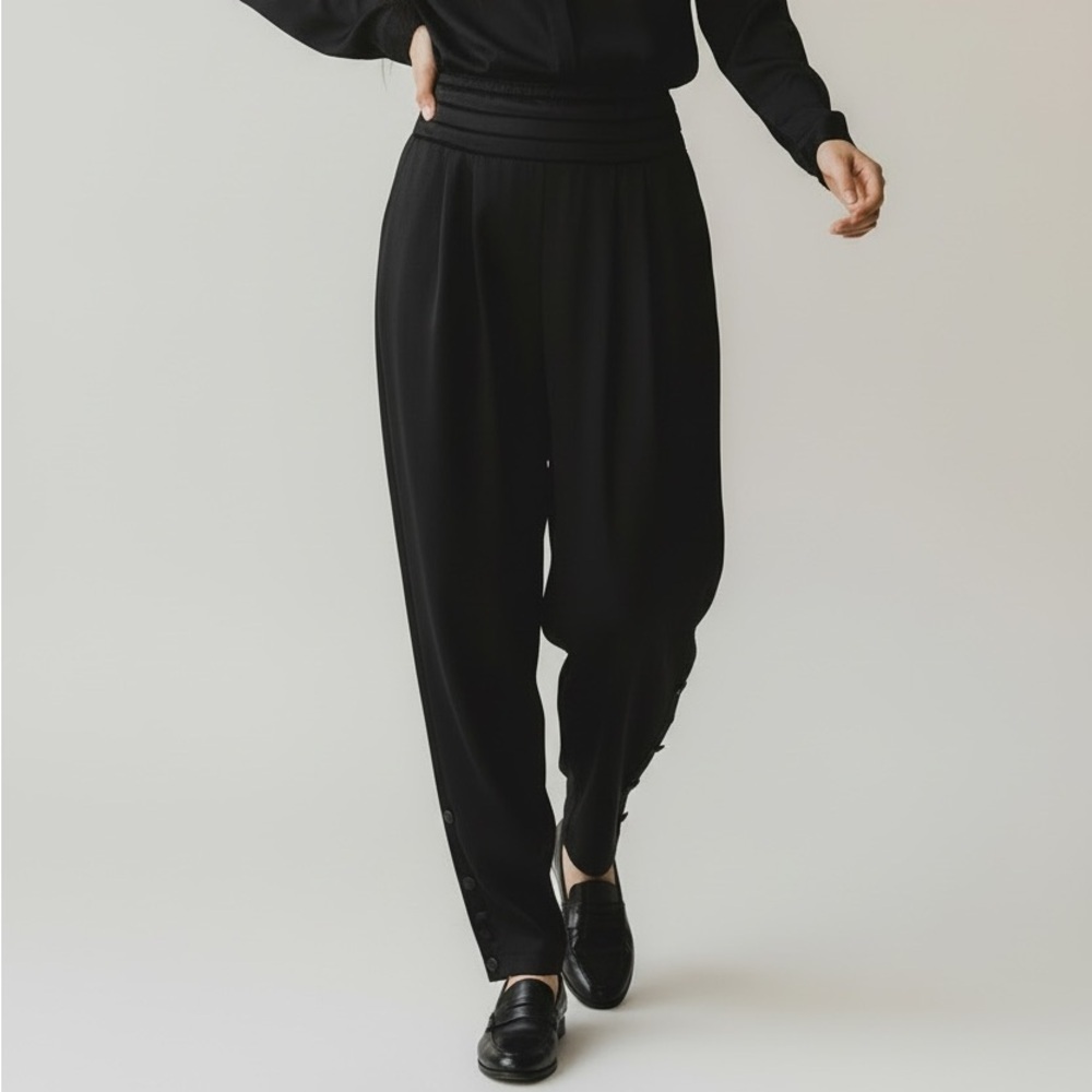 NWOT ZARA Black High Waist Tapered Button Ankle Pants Small Drop Crotch